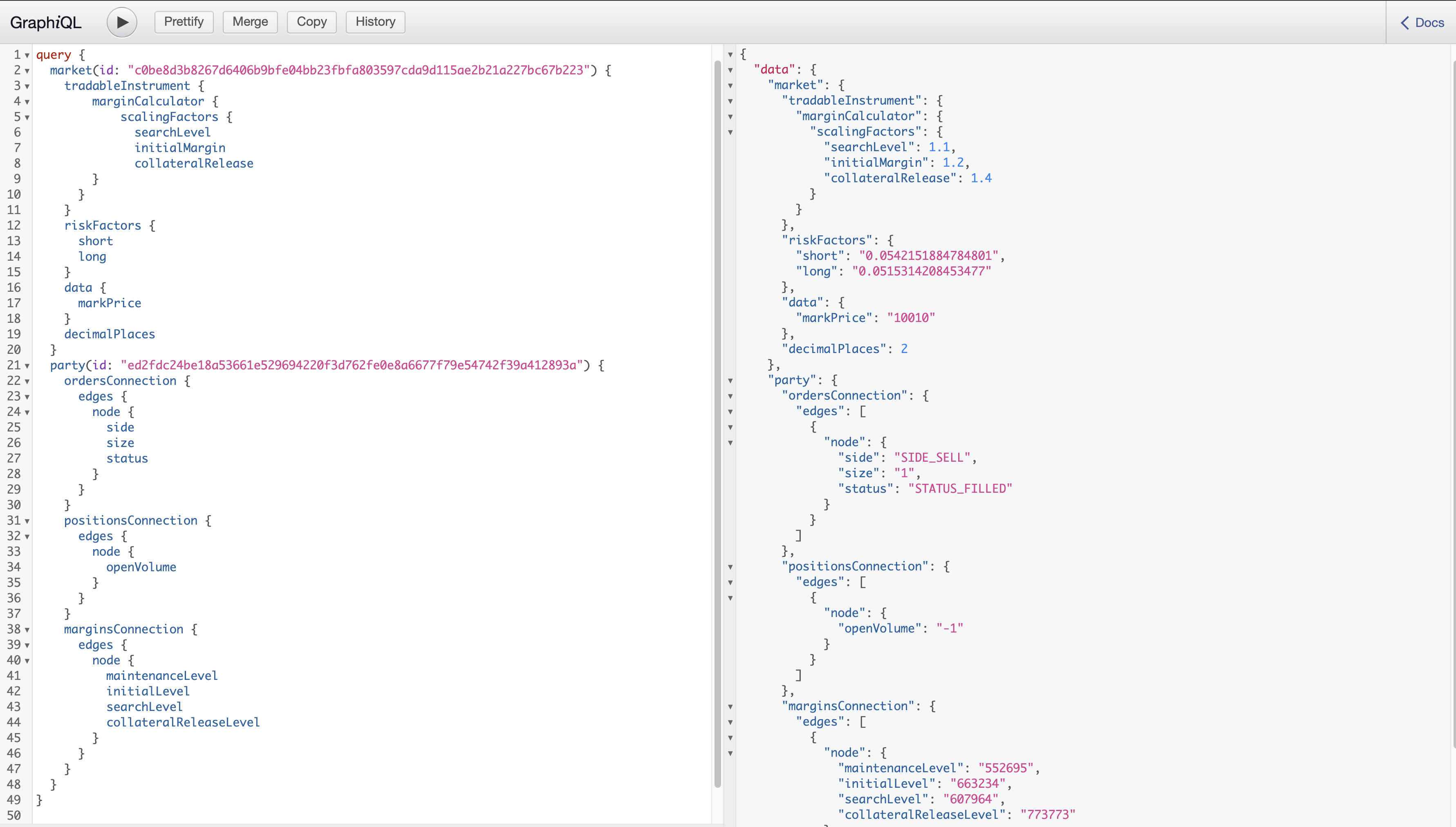 Calculating margin on open positions - GraphQL